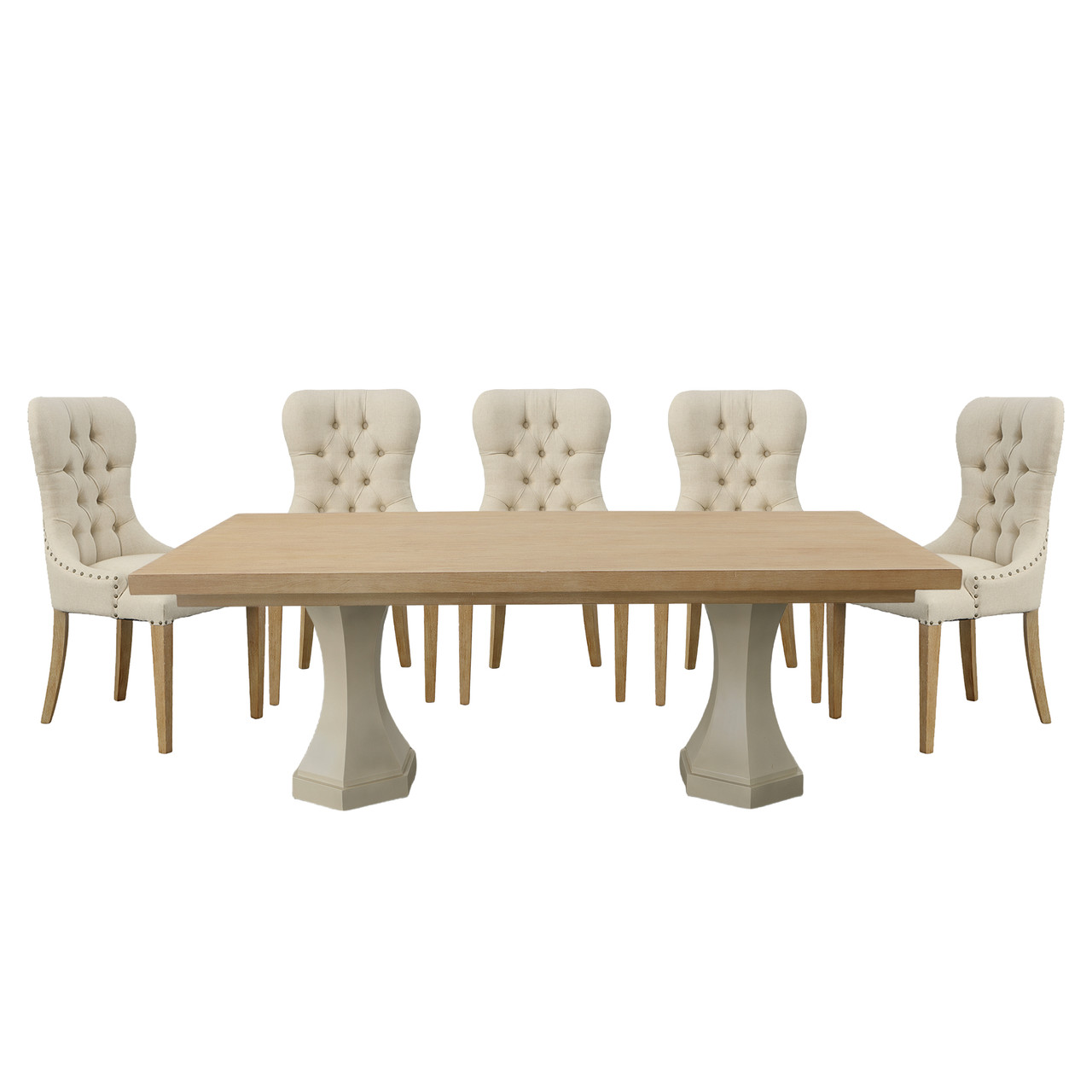 Santa Barbare Beachstone Dining Table with Workshop Chairs Set of 9 Room Scene