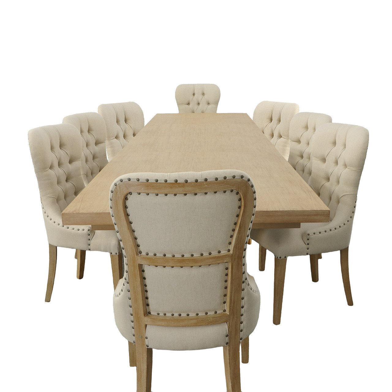 Santa Barbare Beachstone Dining Table with Workshop Chairs Set of 9 Close Up Image