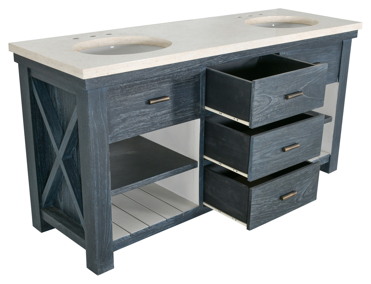 Customizable Double Bathroom Vanity with Marble Top 72"W Charcoal Close Up Image