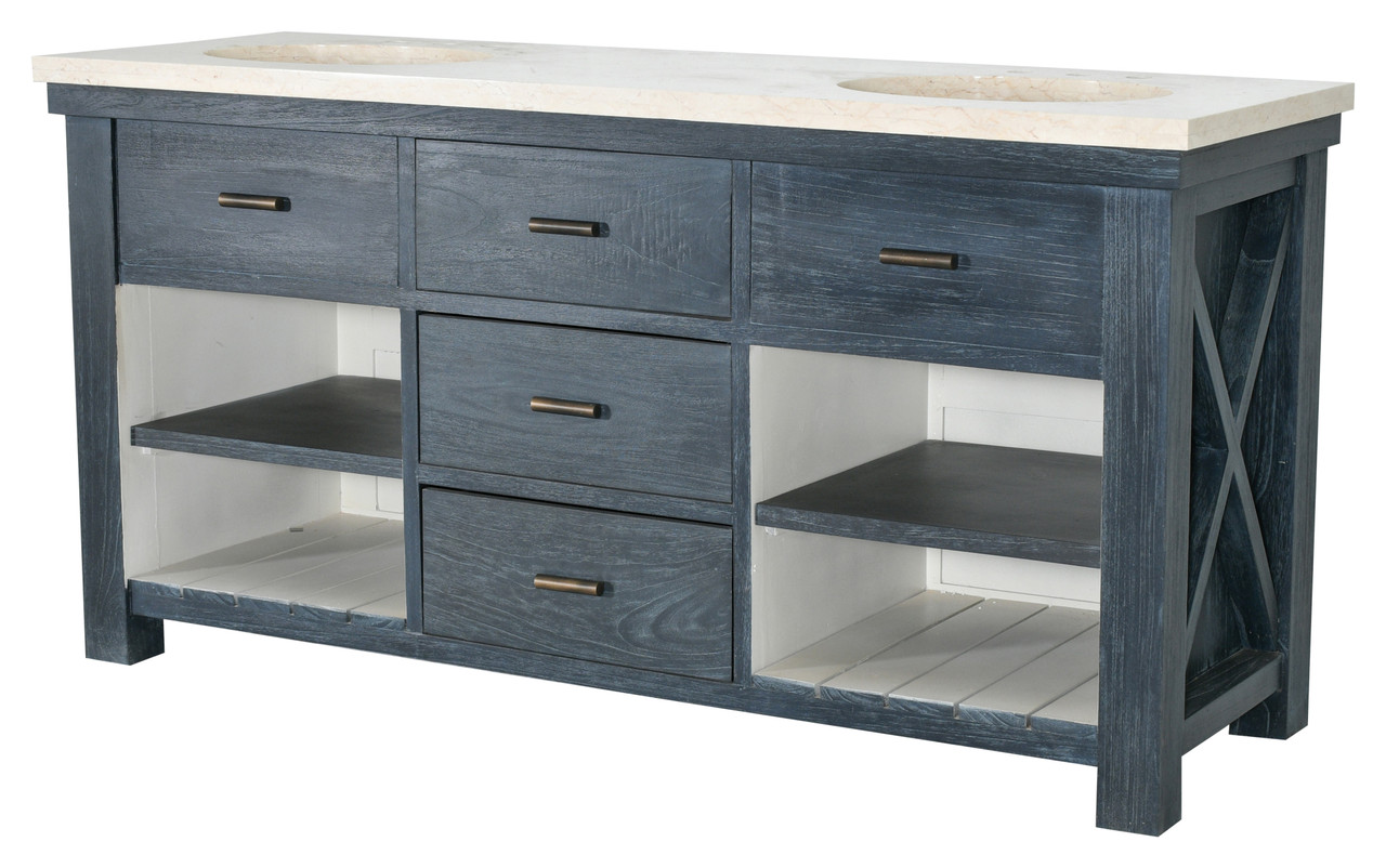 Customizable Double Bathroom Vanity with Marble Top 72"W Charcoal