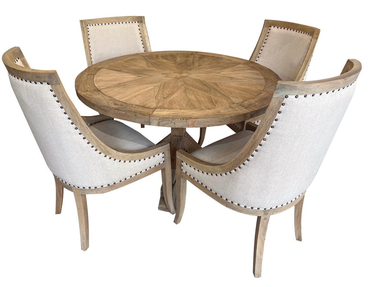 Farmhouse Barrel 60' Round Dining Table Set of 5