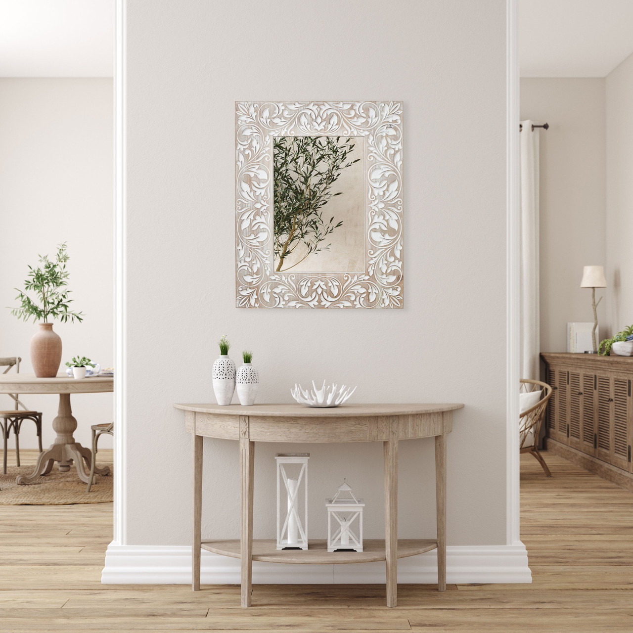 Carved Leaf Wall Mirror 23.6W x 29.5H Room Scene
