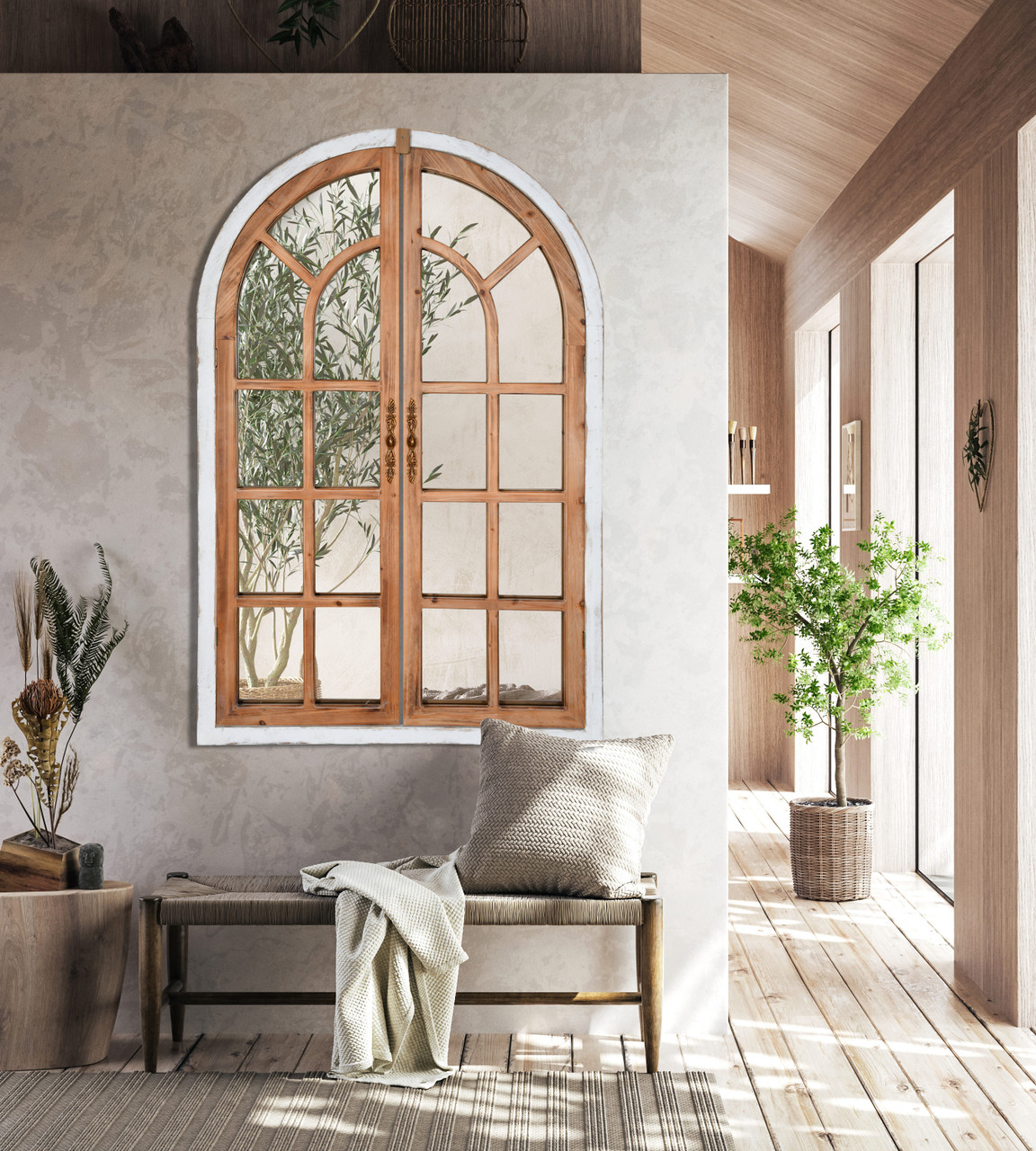 Windowpane Leaner Mirror with Two Tone Finish Room Scene