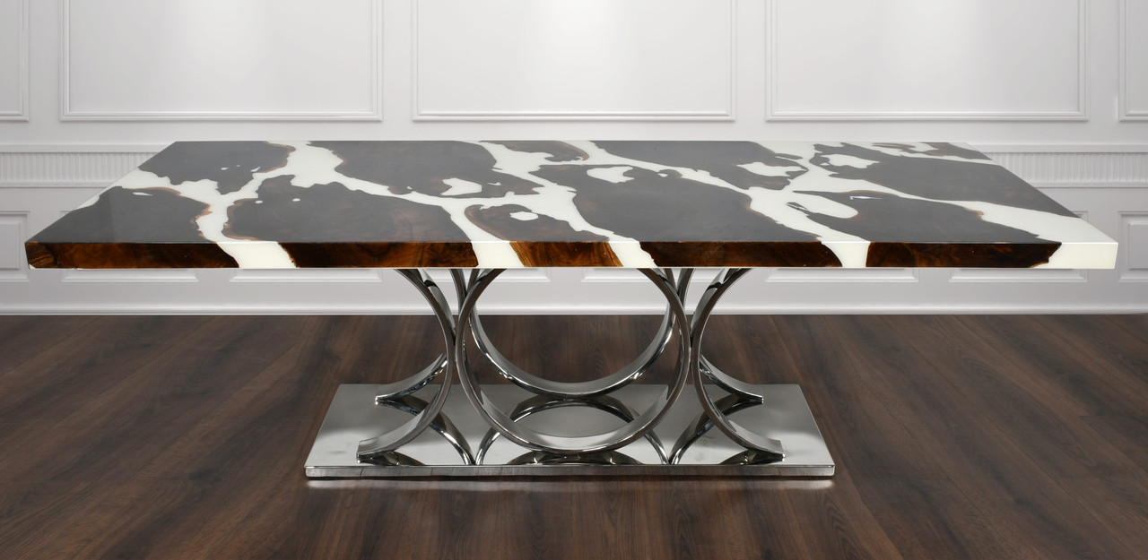 Artistic Teak Floating Table with Stainless base Room Scene