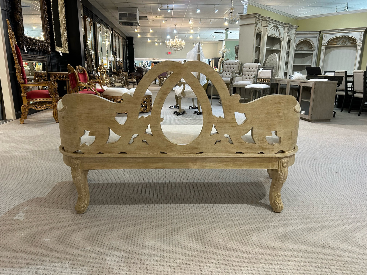 Heavy Carved Bench Room Scene