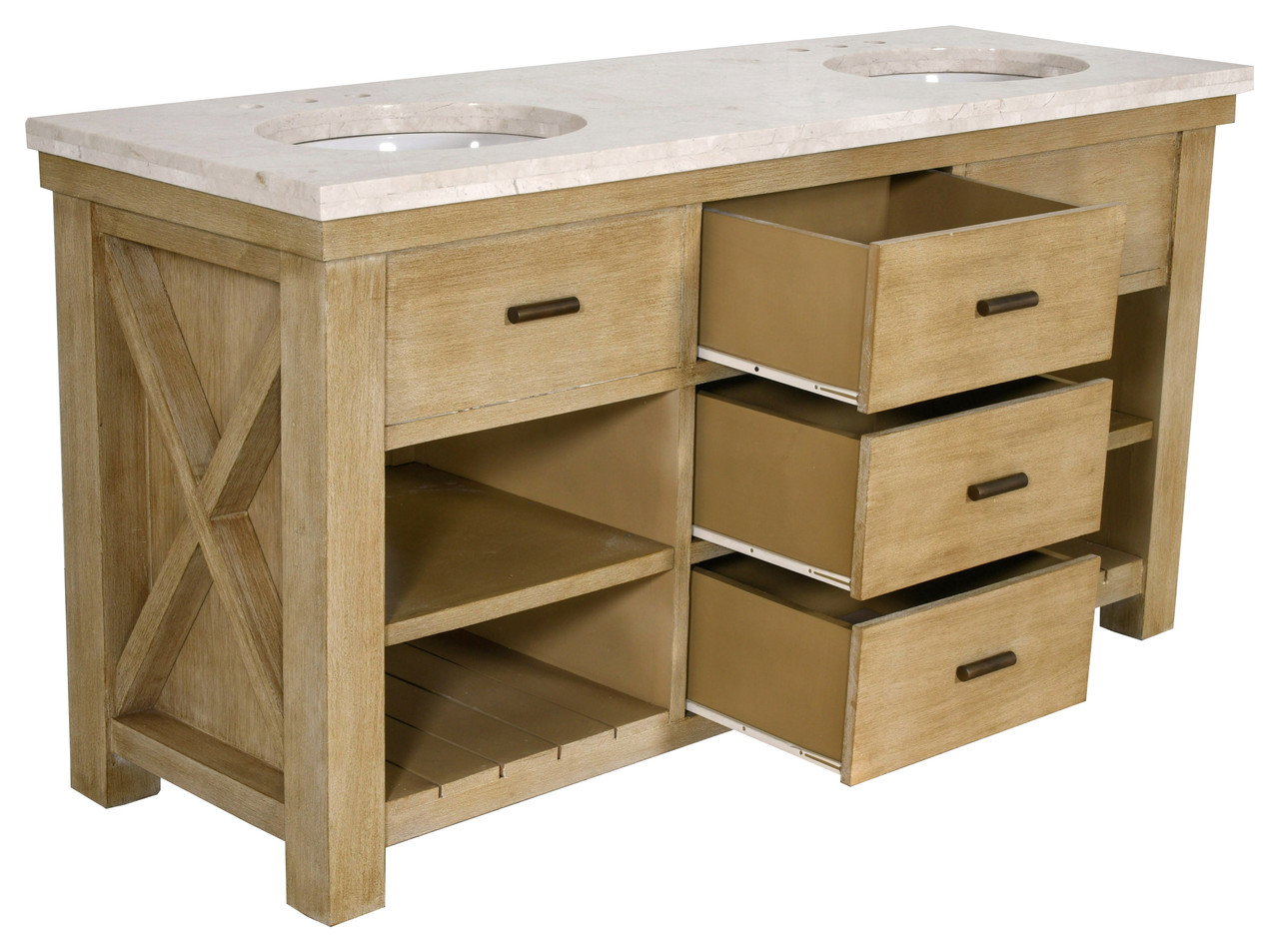Customizable Double Bathroom Vanity with Marble Top 72"W Beachstone Close Up Image