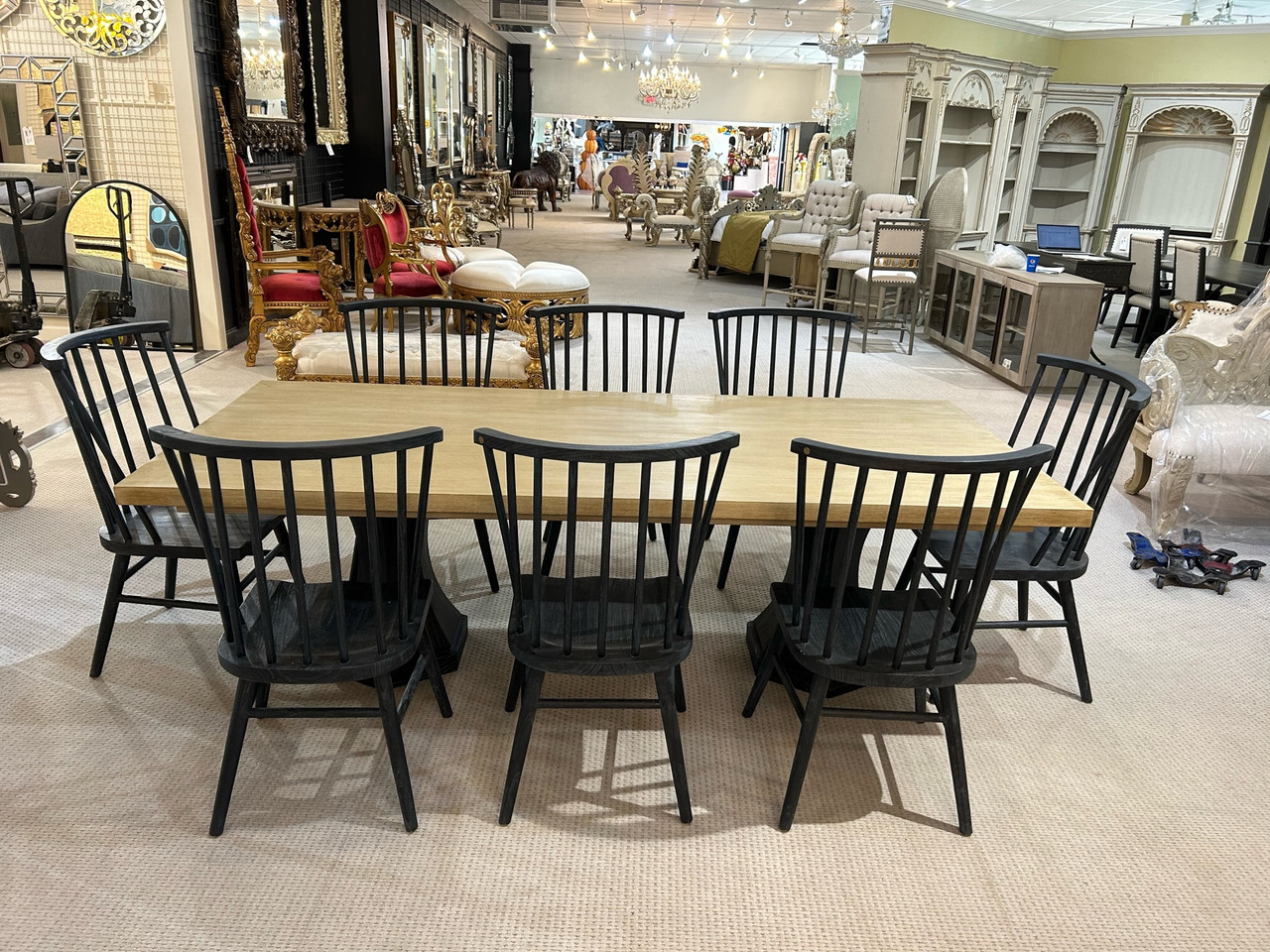 Santa Barbara Rectangle Double Pedestal Dining Table Two Tone  98"W Room Scene