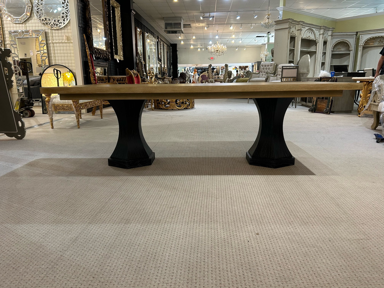 Santa Barbara Rectangle Double Pedestal Dining Table Two Tone  98"W Close Up Image