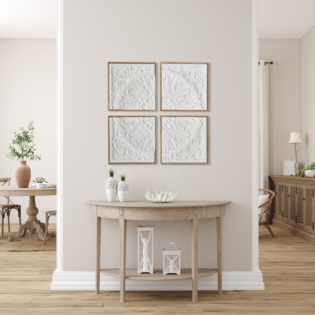 Set of 4 White Wall Panel D?cor Room Scene
