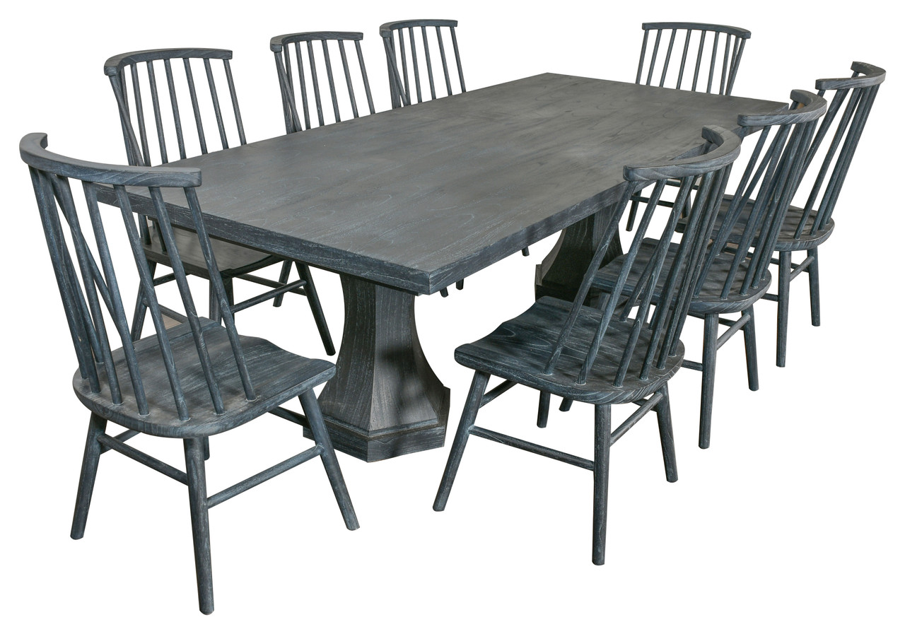 Santa Barbara Charcoal Dining Table with Sping Side Chairs Set of 9