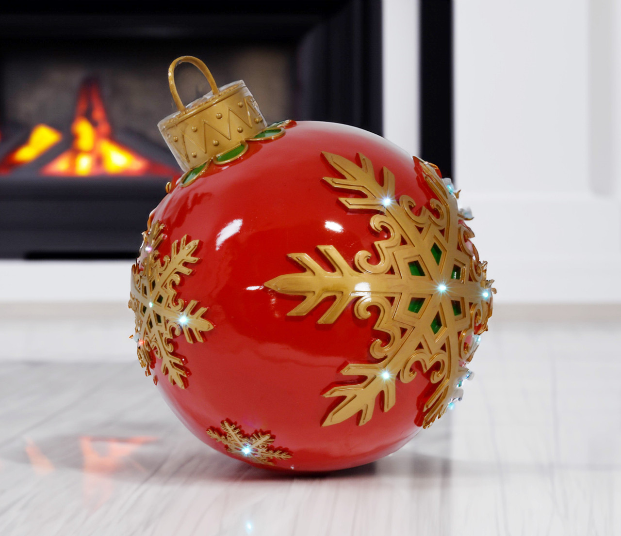 Illuminated Christmas Red Ornament with LED Lights Room Scene