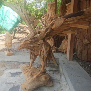 Handcrafted Teak Driftwood Smal Eagle Sculpture