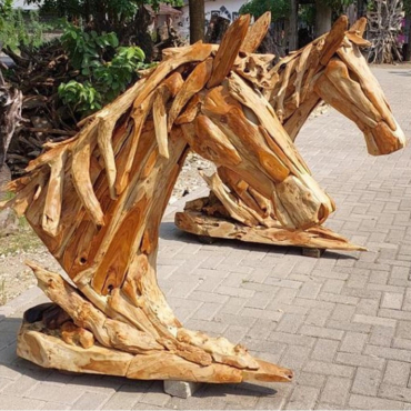 Handcrafted Teak Wood Horse Head Sculpture