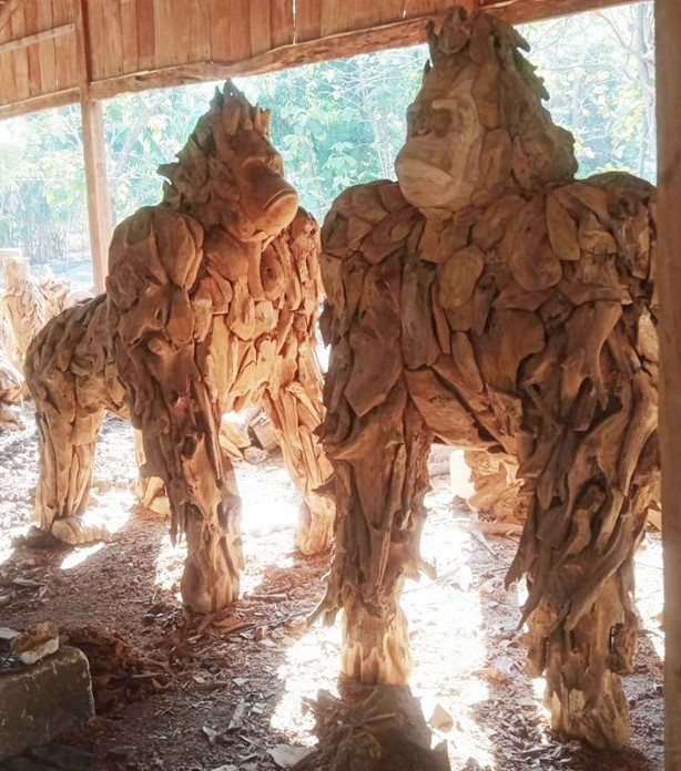 Majestic Teak Root Walking Gorilla Sculpture