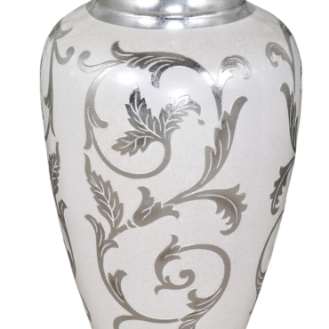 18"H White and Silver Decorative Handcrafted Vase Urn Bowl