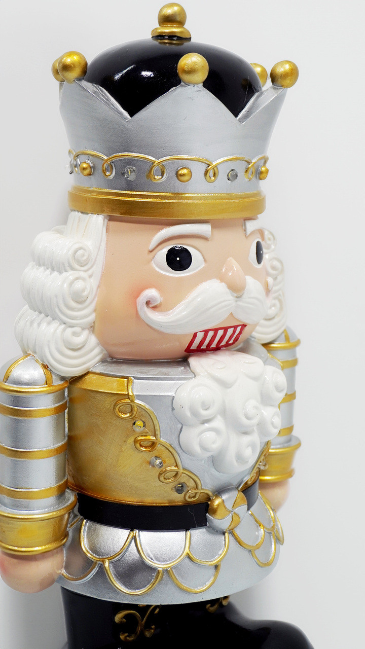 Festive Royal Silver Gold and White Nutcracker with LED Lights Room Scene