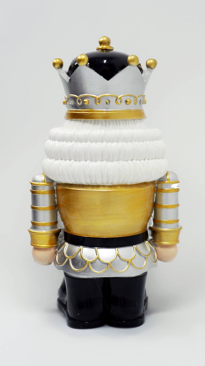 Festive Royal Silver Gold and White Nutcracker with LED Lights Close Up Image
