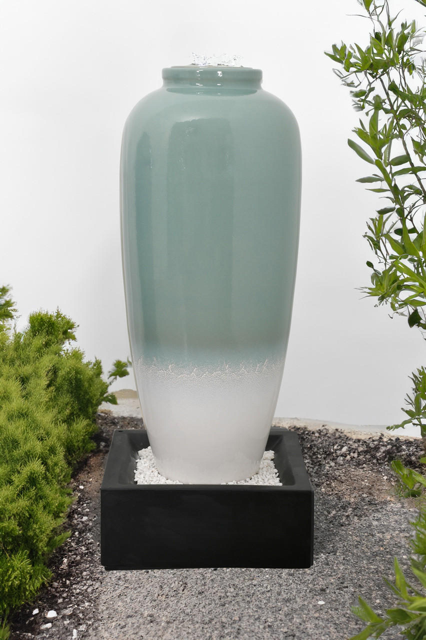 Blue Bubbling Outdoor Garden Vase Fountain 45 inches Room Scene