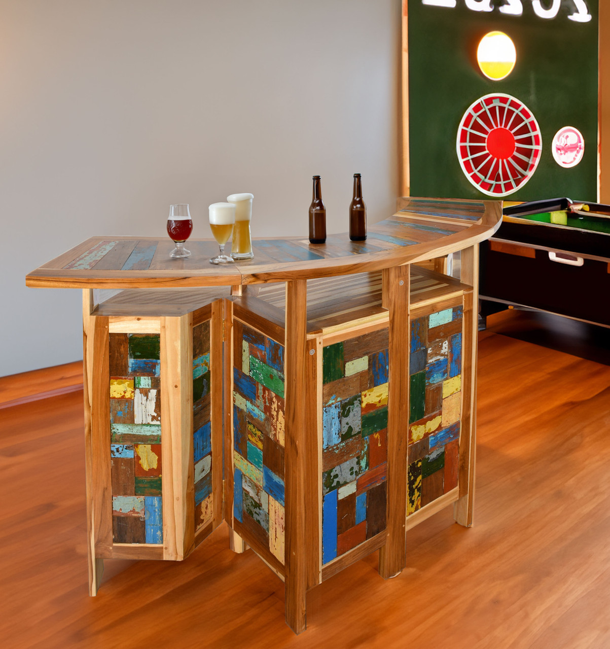 Teak Boat Bar Table Room Scene