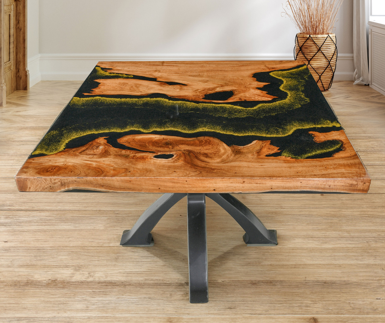Golden Acrylic Square Table with Iron Base