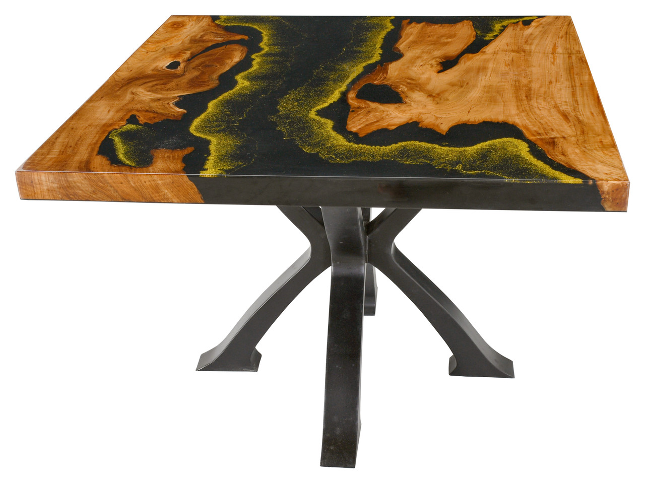 Golden Acrylic Square Table with Iron Base