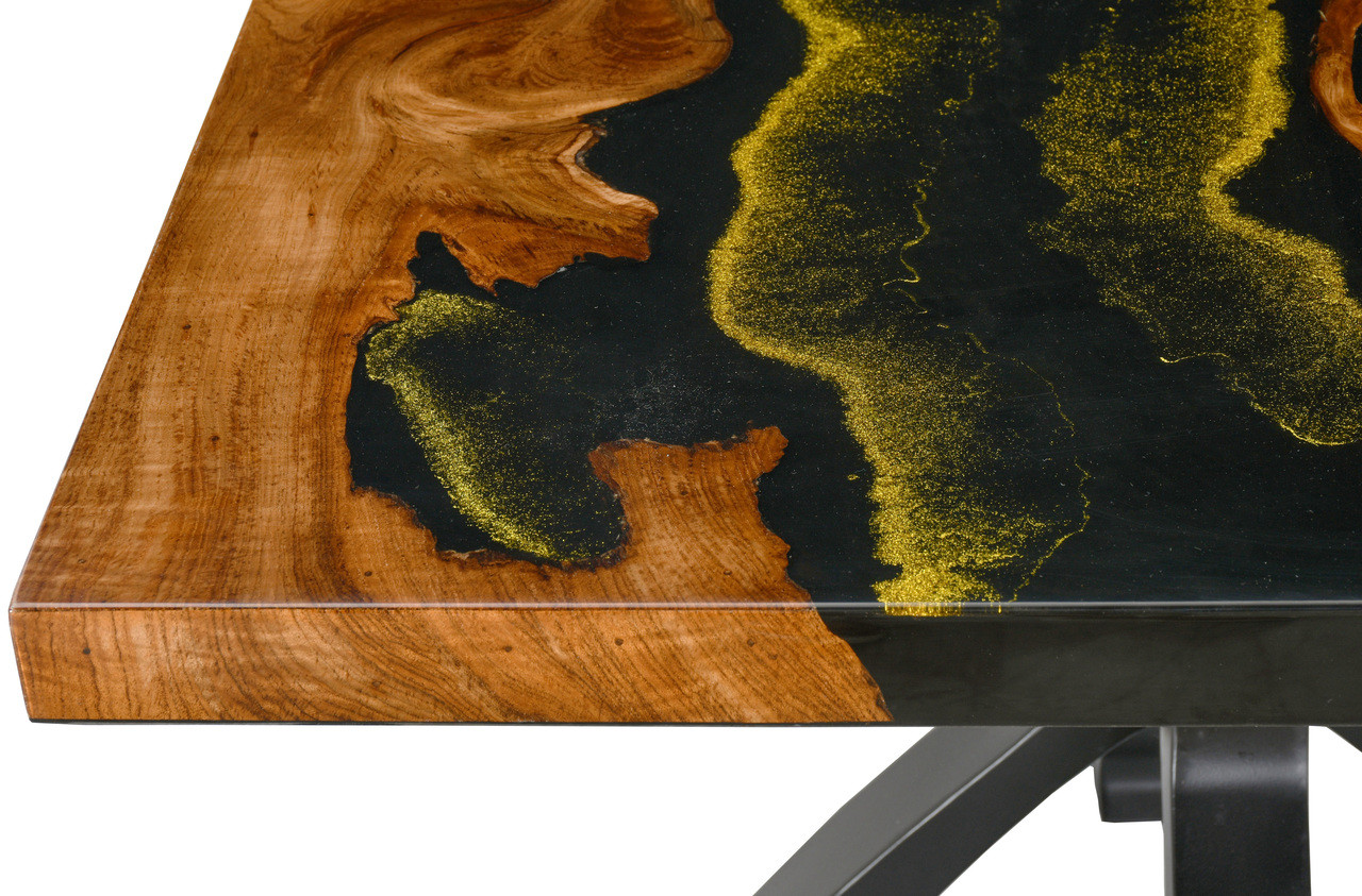 Golden Acrylic Square Table with Iron Base
