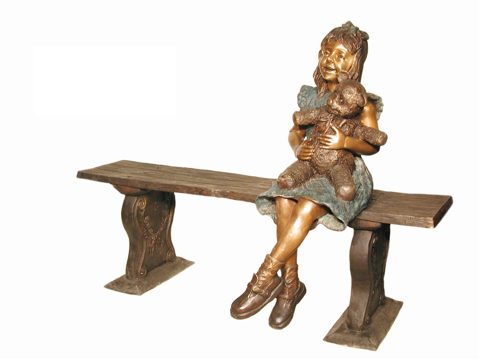 Girl with Bear on Bench