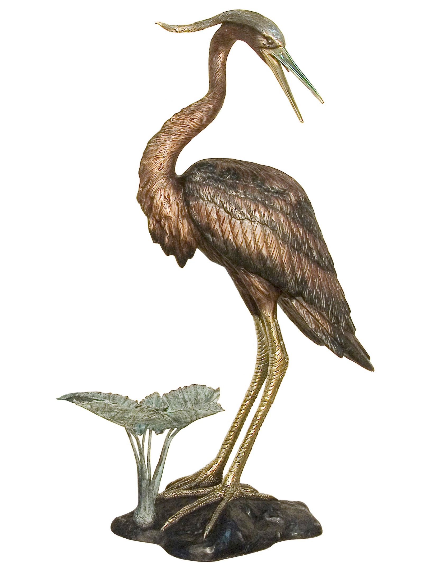 Right Facing Natural Heron Sculpture Fountain Feature 70 Inches Tall