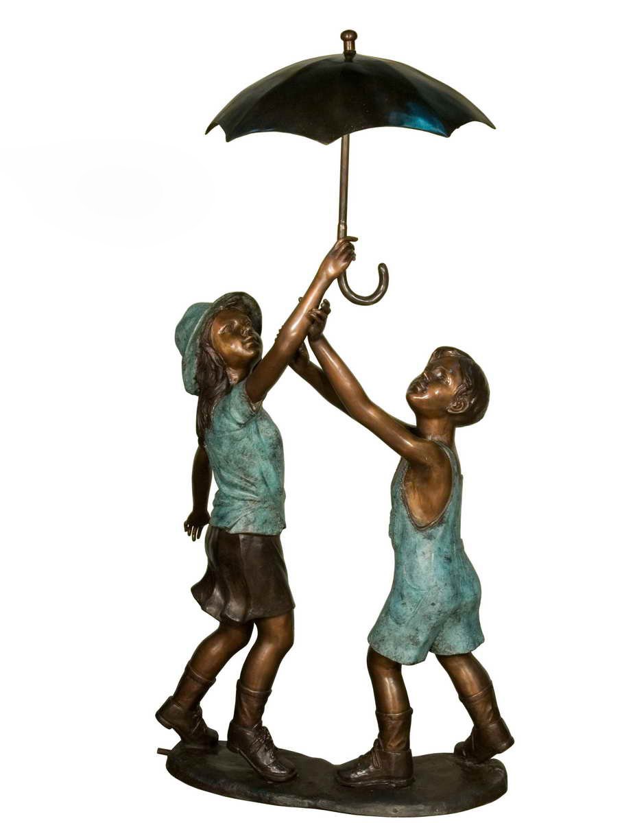 Boy & Girl with Umbrella Bronze Fountain
