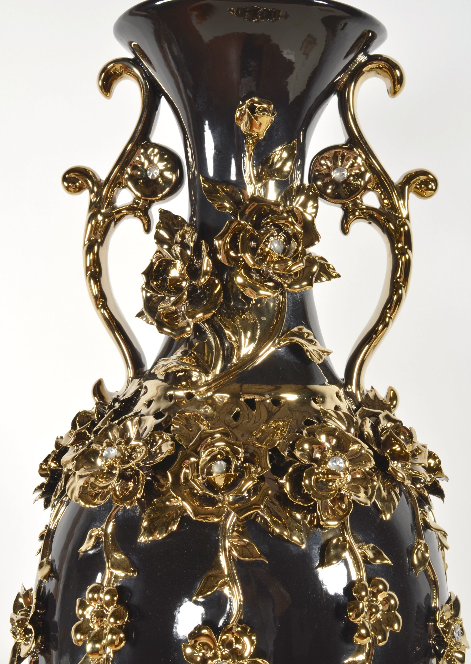 Black and Gold Floret Jeweled Stunning Vase 35 Inches Tall - Image 3