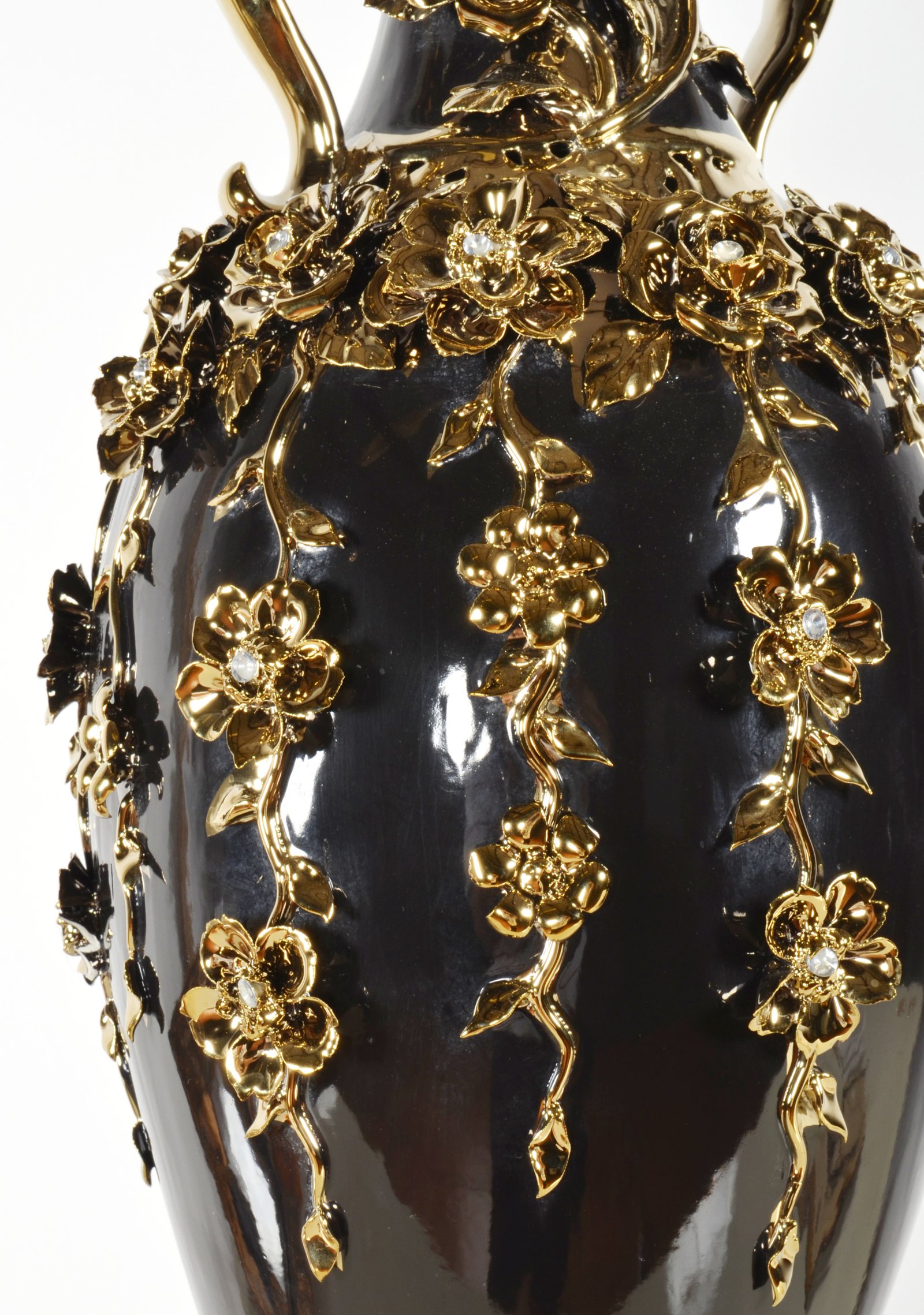 Black and Gold Floret Jeweled Stunning Vase 35 Inches Tall - Image 4