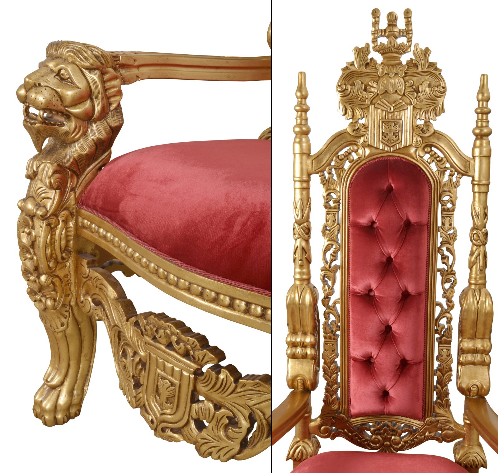 King Chair in Gold Leaf and Burgandy Velvet - Image 4