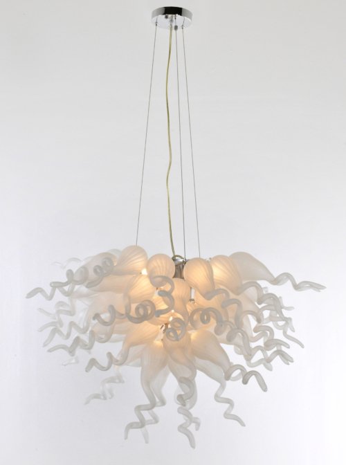 Frosted White Blown Glass Chandelier