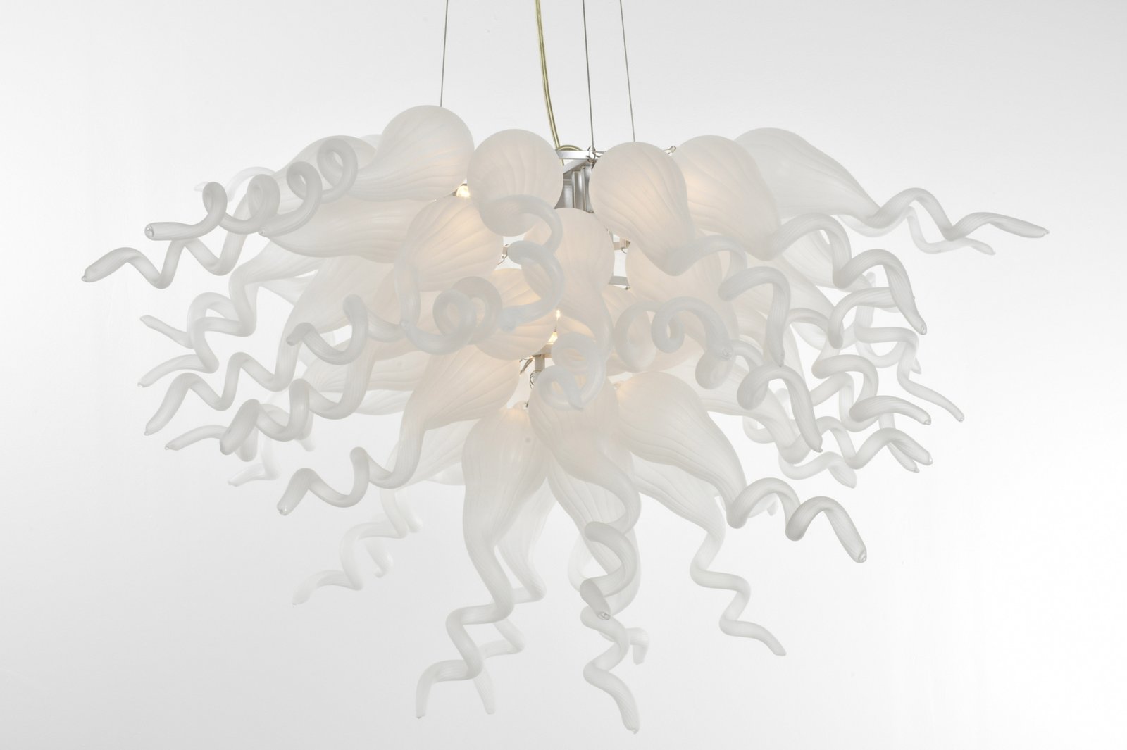 Frosted White Blown Glass Chandelier - Image 3