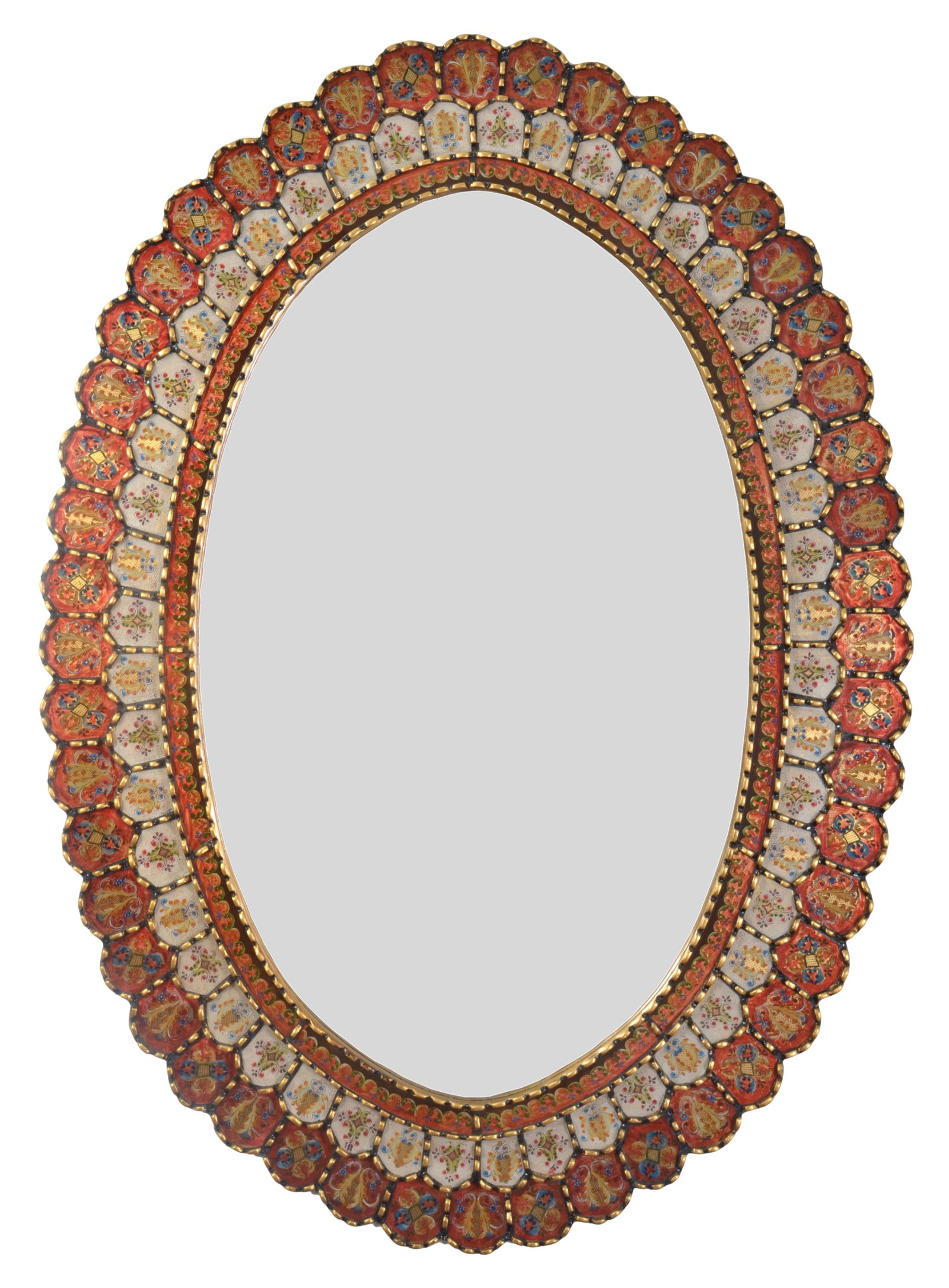 Peruvian Painted Glass Scalloped Mirror - Image 2