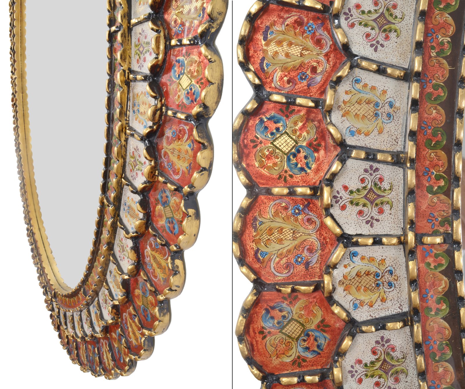 Peruvian Painted Glass Scalloped Mirror - Image 4