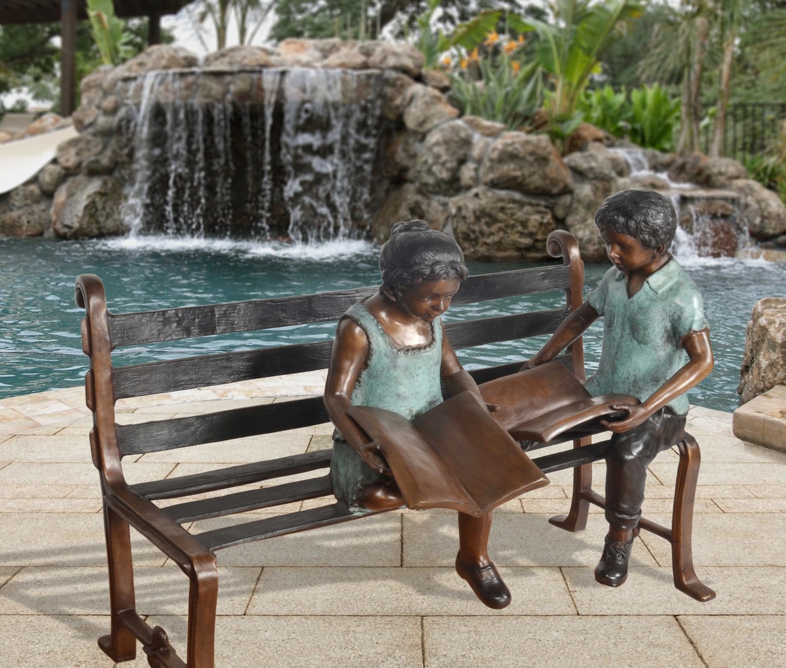 Boy and Girl on Bench 51 Inch Wide