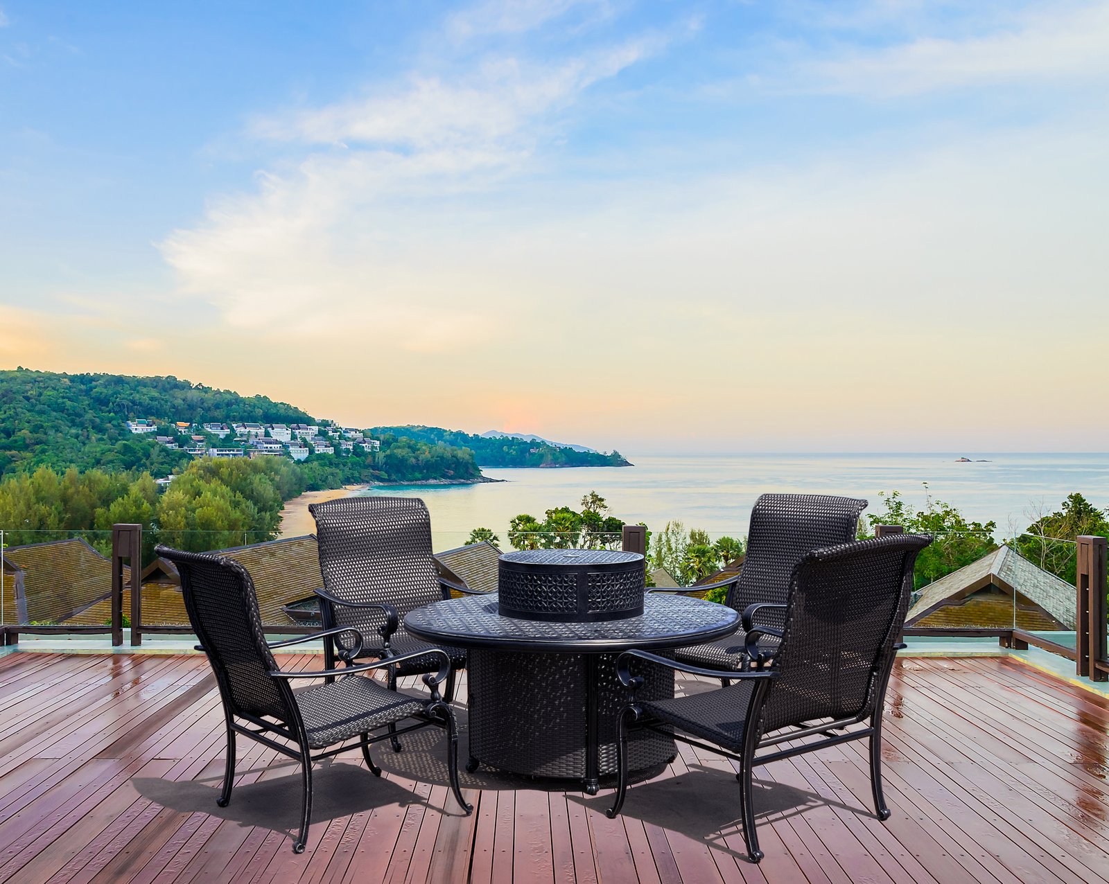 Wyndermere All Inclusive Outdoor Gas Firepit Club Table Set (KIT)