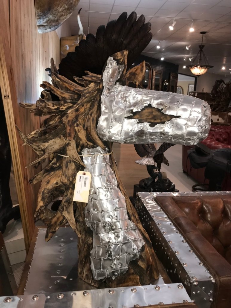 Wooden Big Horse Head with Aluminum