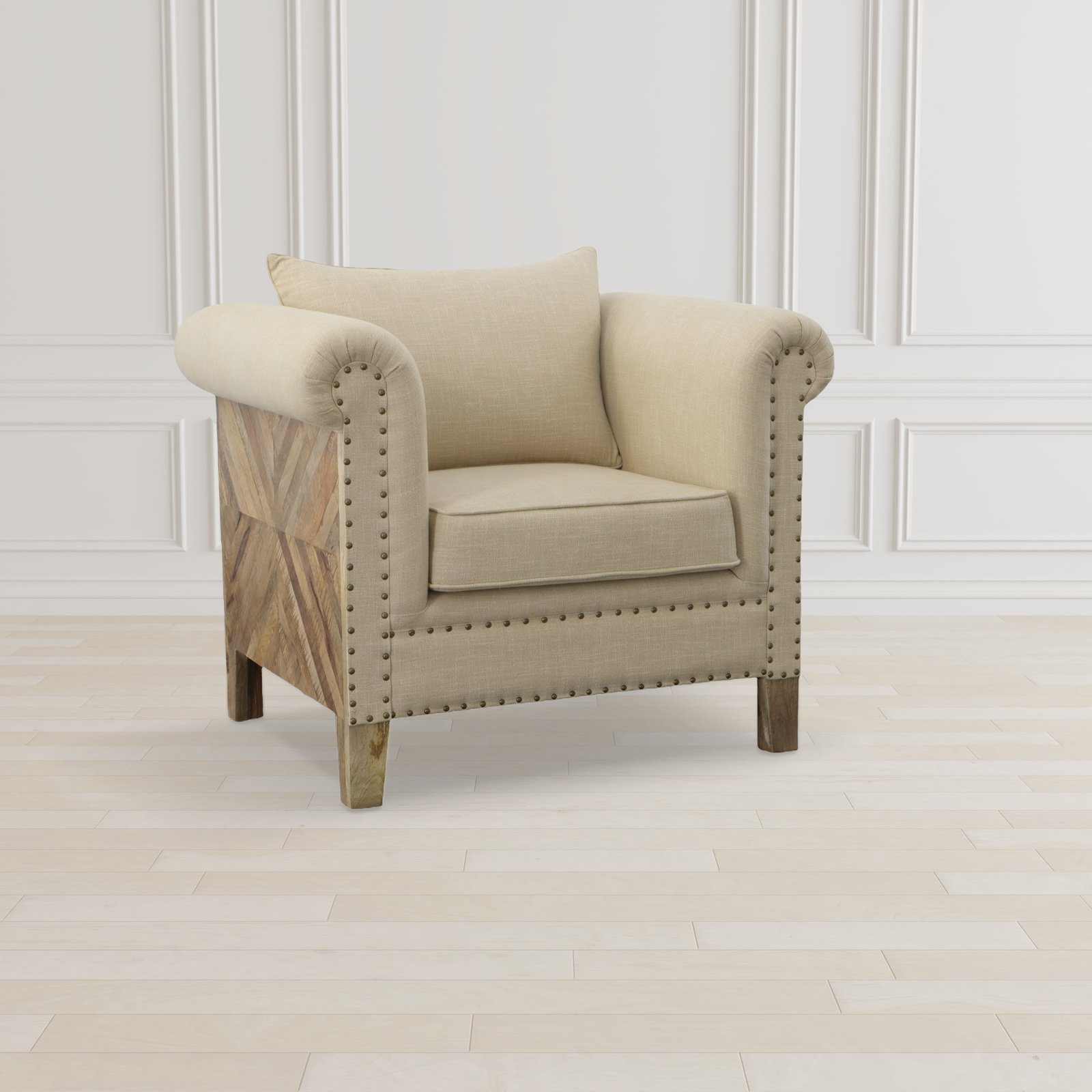 Mango Wood Solid Parquet and Linen Chair 39 Inches - Image 2