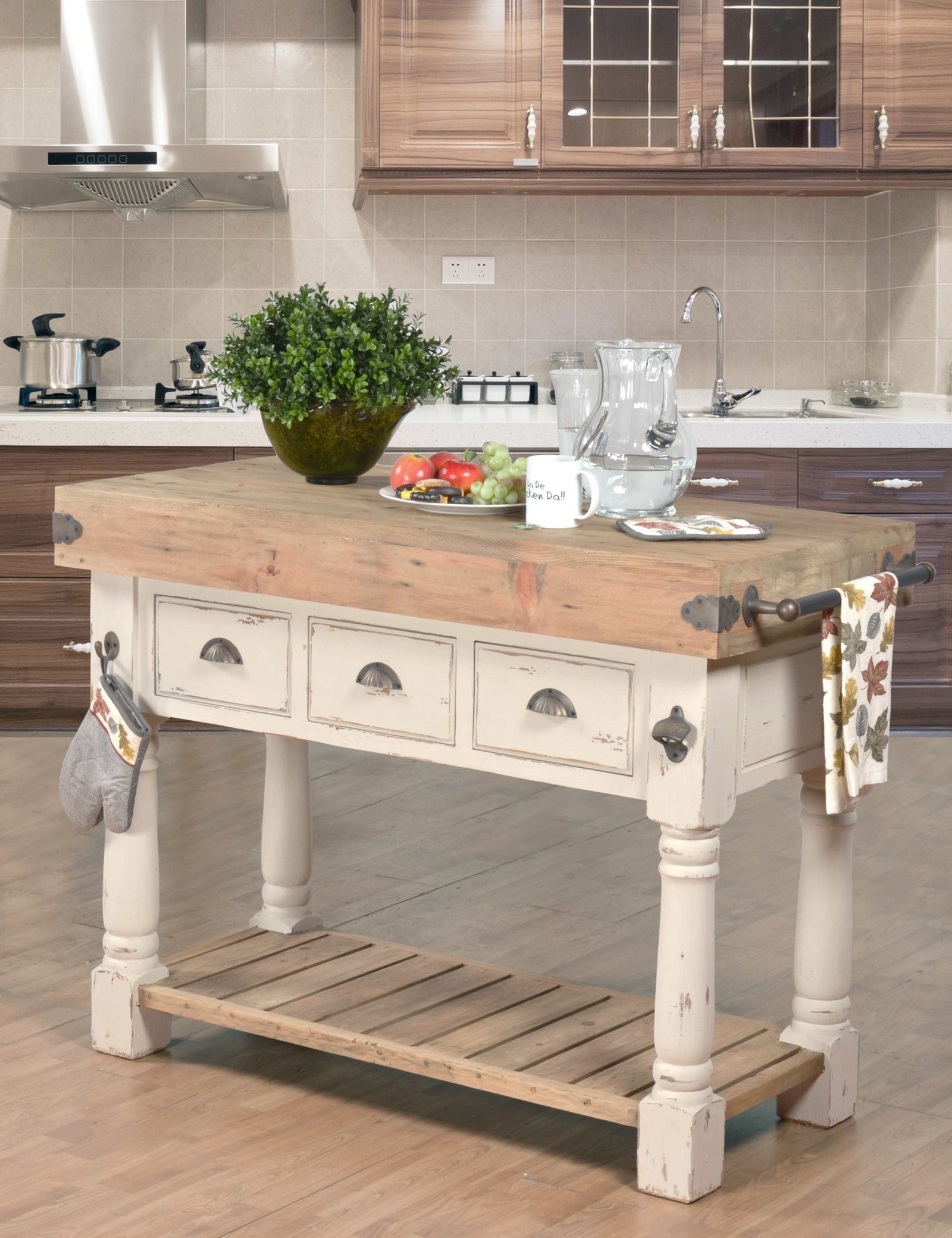 Farmhouse Island Work Console White Chalk and Natural - Image 6