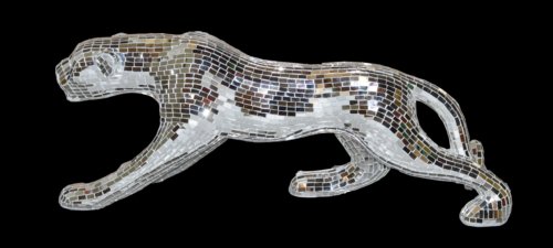 15.5"H Mosaic Glass Jaguar Silver Statue Sculpture Home Decor Handcrafted