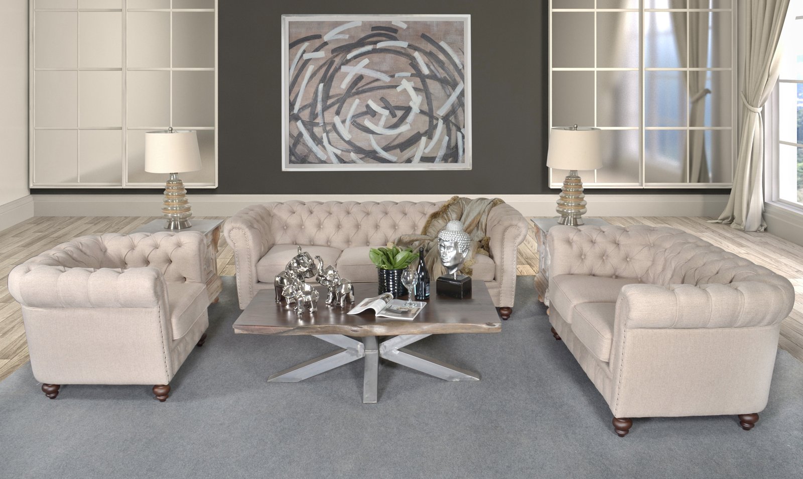 Classic Chesterfield Dark Linen Chair - Image 2