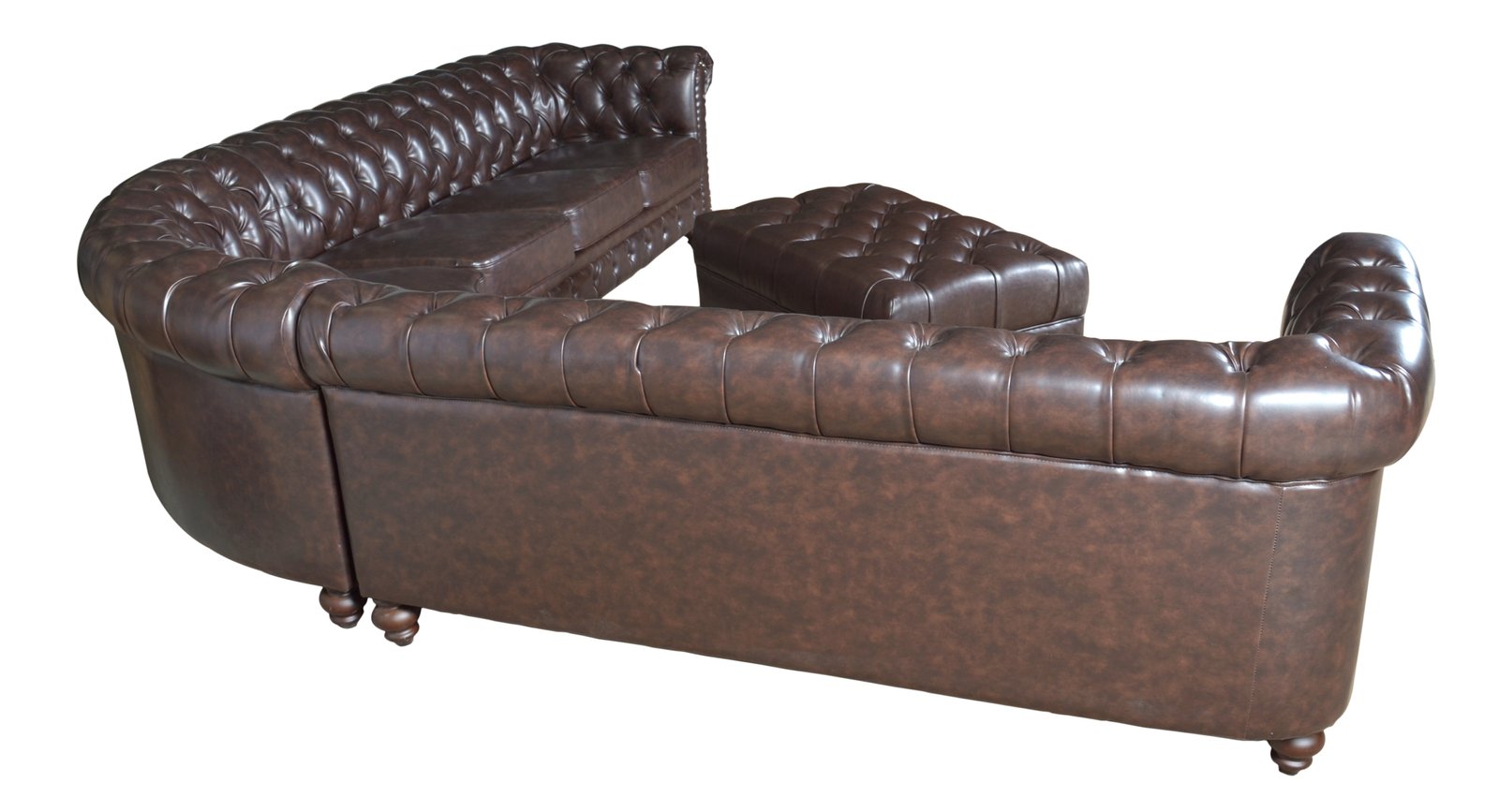 Classic Chesterfield Brown Sectional with Ottoman (KIT) - Image 3