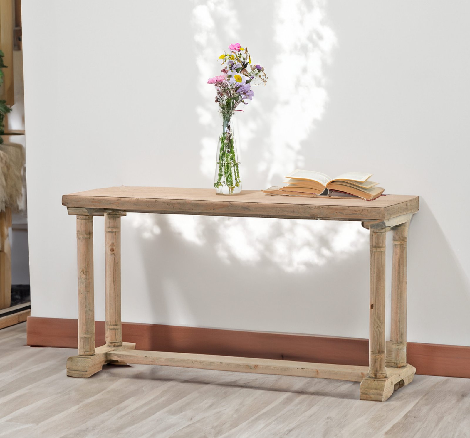 Farmhouse Wood Natural Console Sofa Hall Table - Image 2
