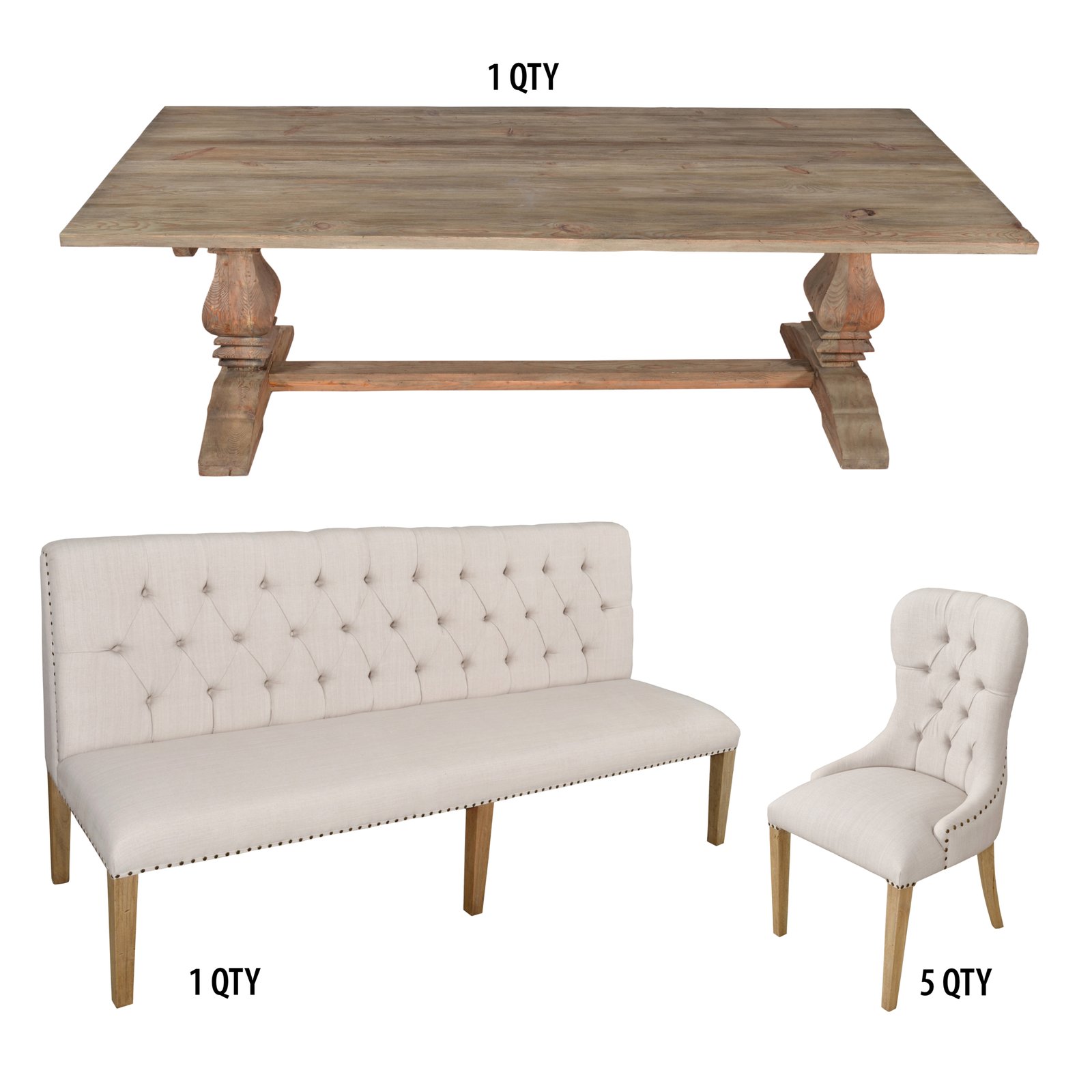 Inverness Farmhouse Bench Dining Table Set of 7 (KIT) - Image 3