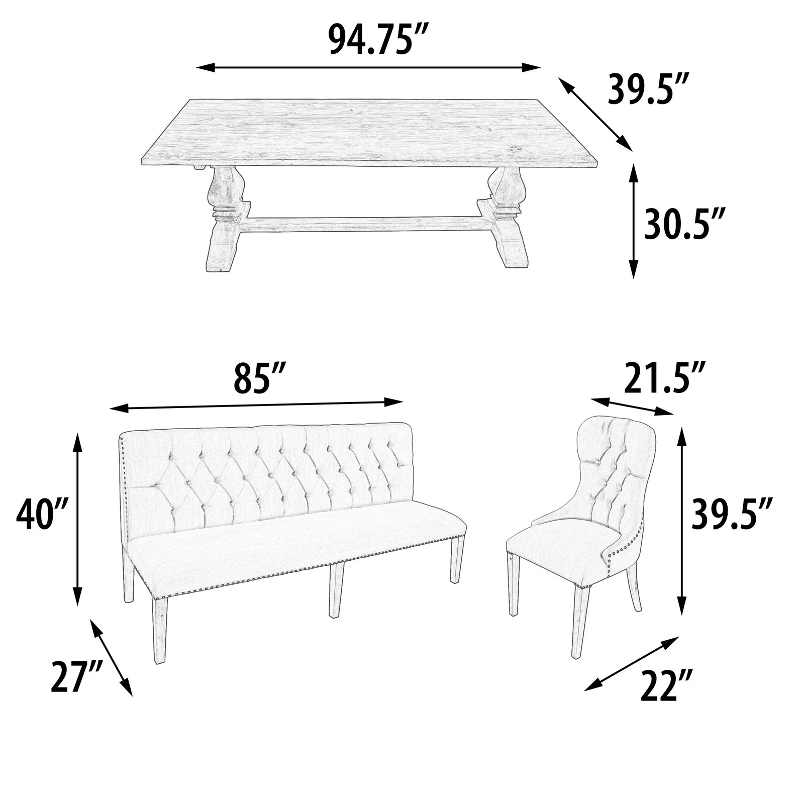 Inverness Farmhouse Bench Dining Table Set of 7 (KIT) - Image 5
