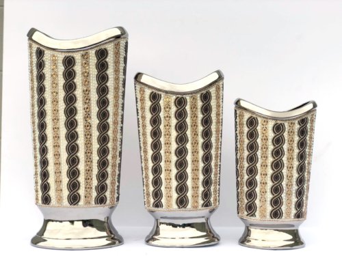 Set 3 Elegant Lateral Vases Porcelain heights of 22.50"H 17.75"H 15"H