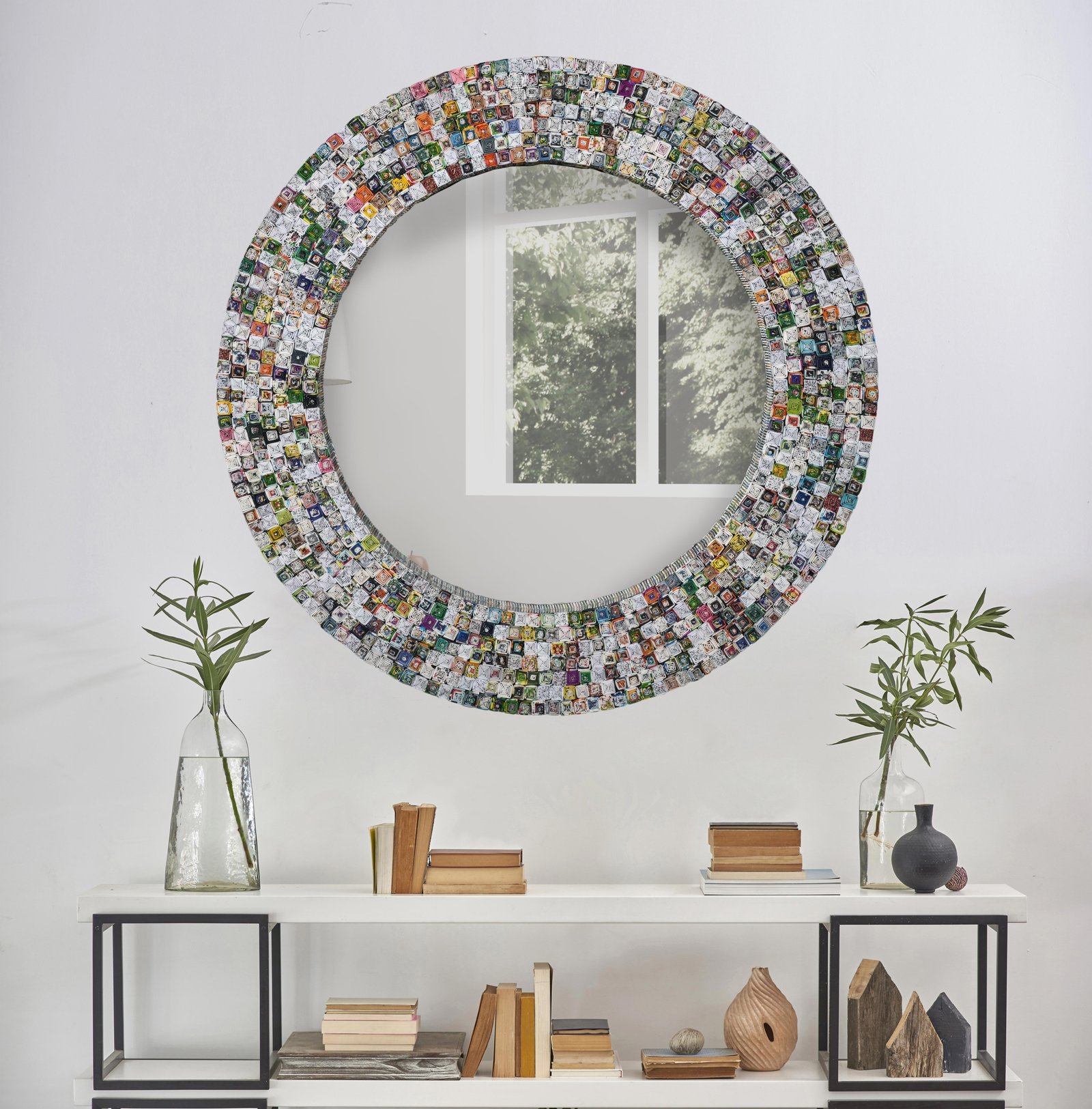 Quilled Large Pyramid Art Mirror 47" Round - Image 2