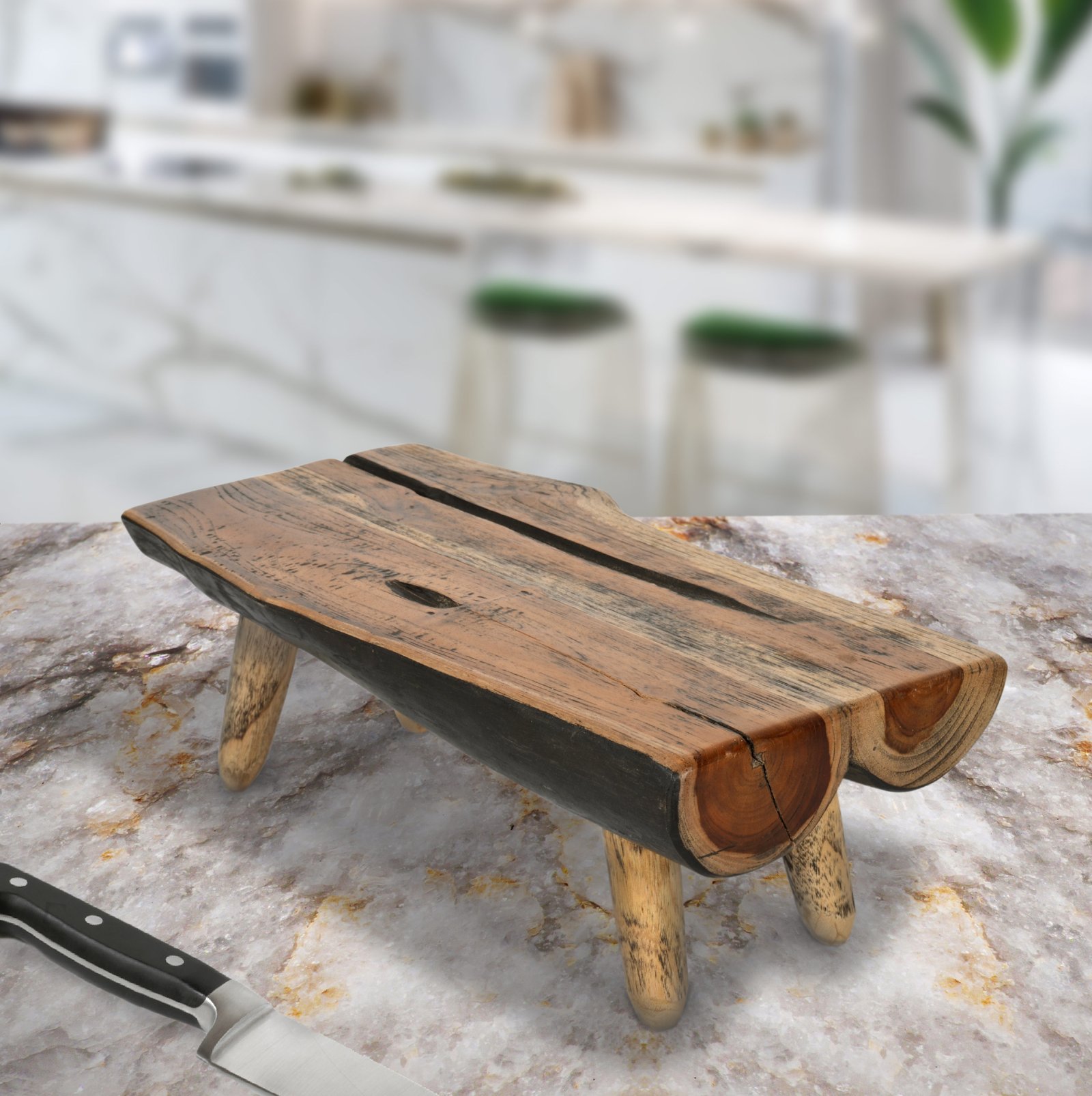 Mountain Studios Cutting Board Charcuterie Stand on Legs 19.7 Inches Natural Teak - Image 2